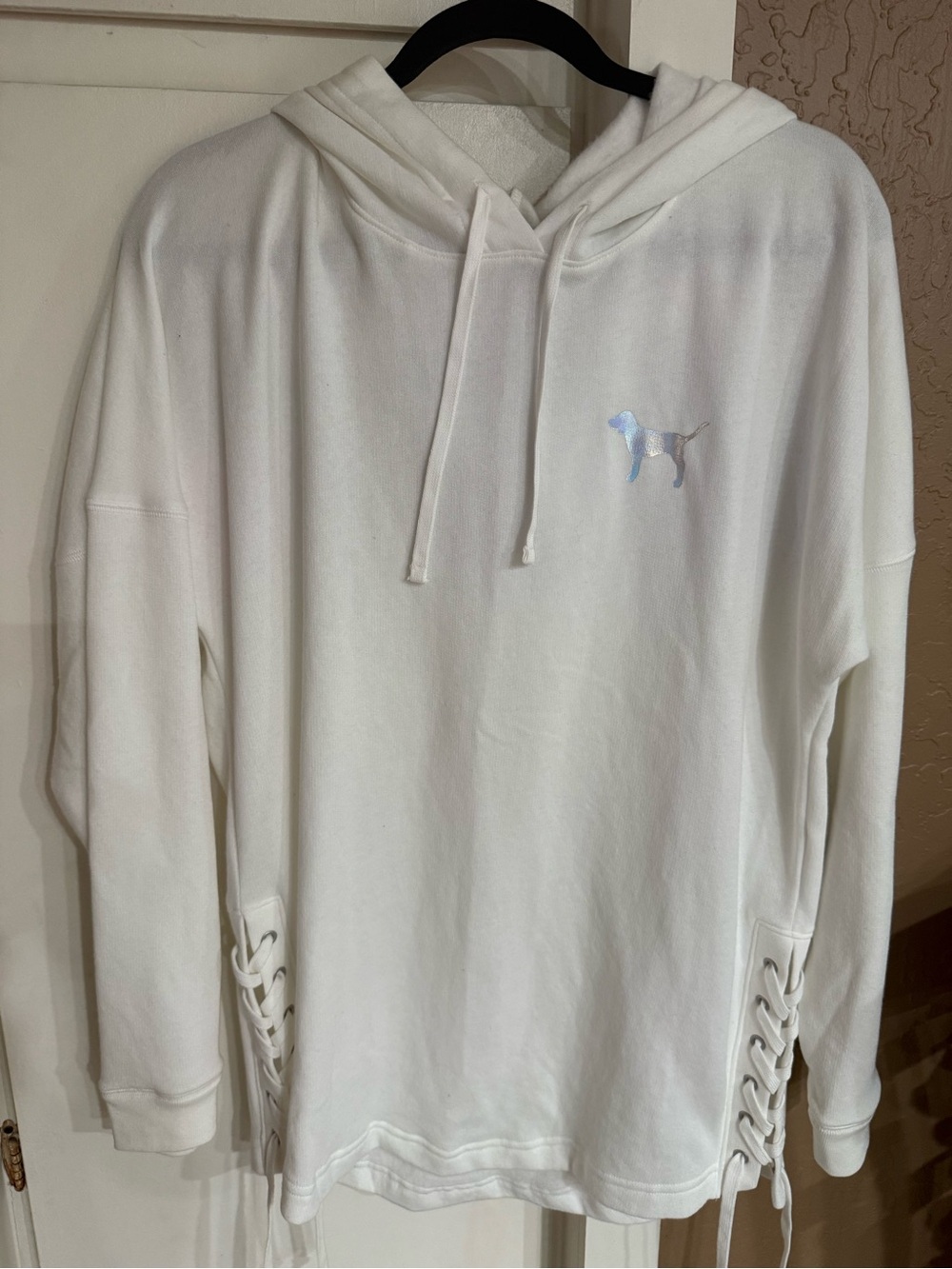 White Pink Victoria Secret Hooded Lace-Up Side Sweater HAWAII